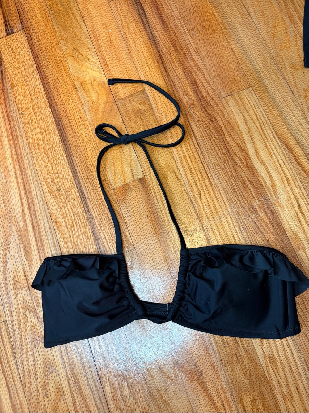 NWT aerie Black Ruffle Bandeau Bikini Top with Halter Tie Large